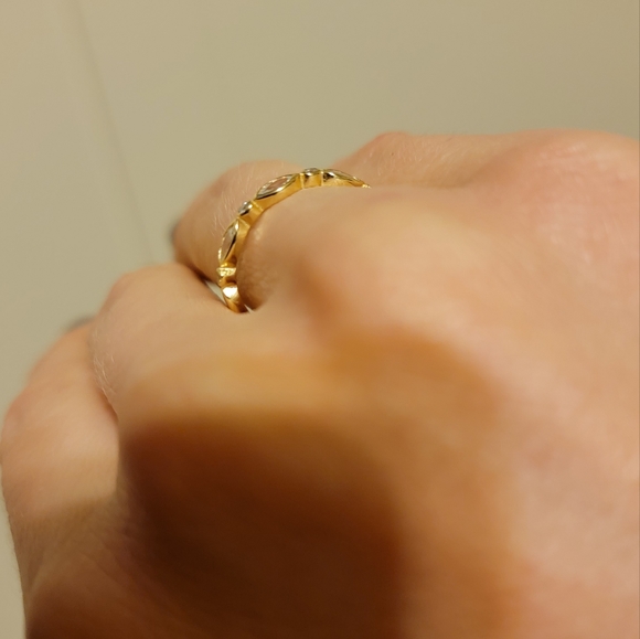 Marquis Cut Vermeil Ring Gold Plated Sterling Silver - Picture 5 of 6